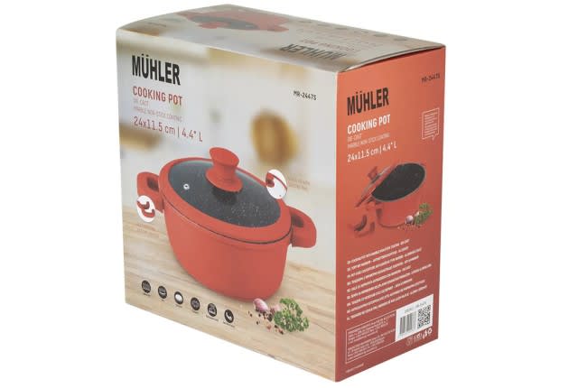 Muhler Aluminum Cooking Pot With Glass Lid - Red