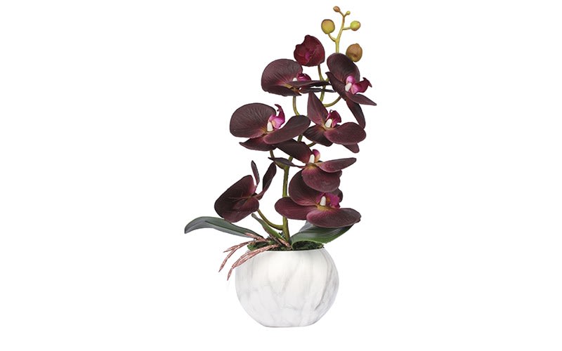 Ceramic Vase with Decorative Orchid Flower 1 PC - Burgundy