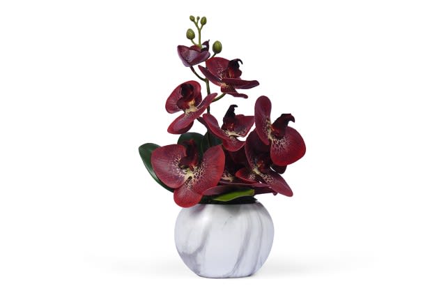 Ceramic Vase with Decorative Orchid Flower 1 PC - White & Red