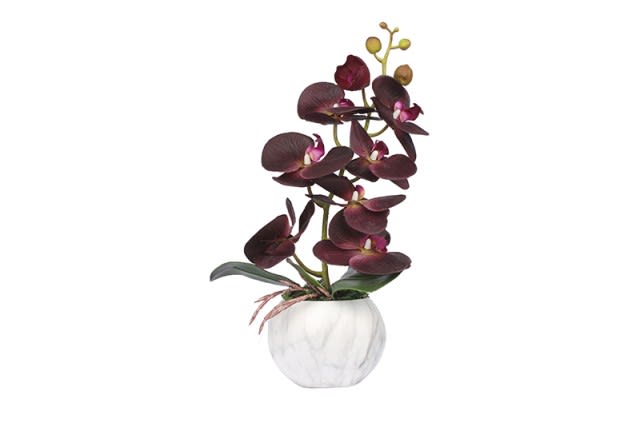 مزهرية سيراميك مع زهرة الأوركيد للديكور 1 قطعة - بنفسجي