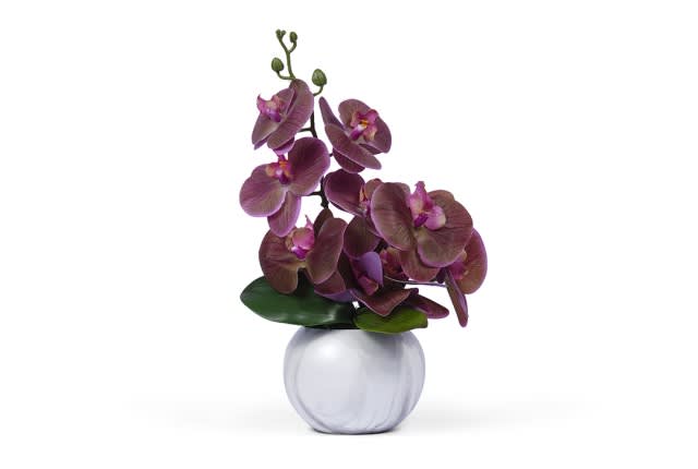 Ceramic Vase with Decorative Orchid Flower 1 PC - White & Purple