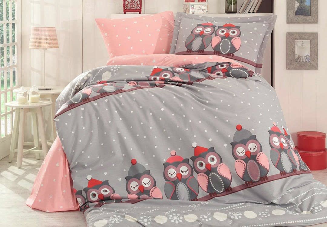 Hobby Cotton Comforter Set 4 PCS - Single Grey & Pink