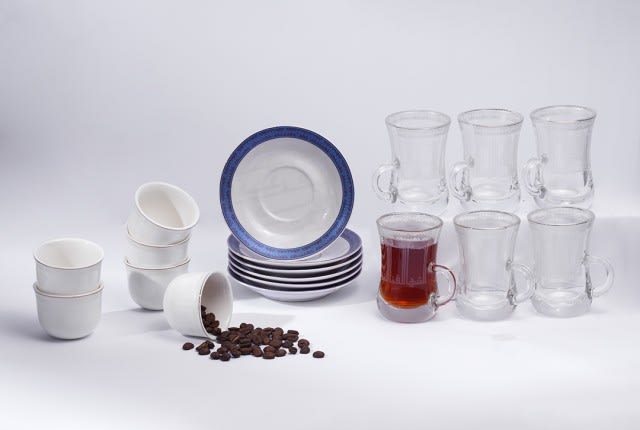 Tea & Arabic Coffee Serving Set 18 PCS - White & Blue
