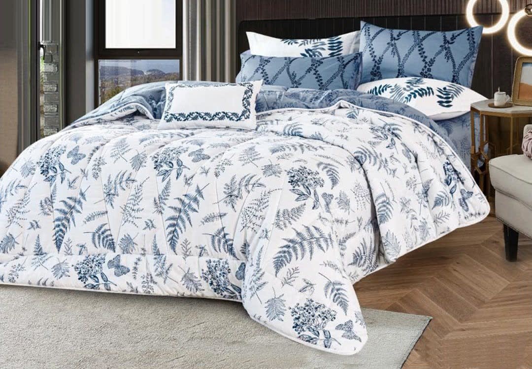 Ocean Cotton Comforter Set 7 PCS - King White & Blue