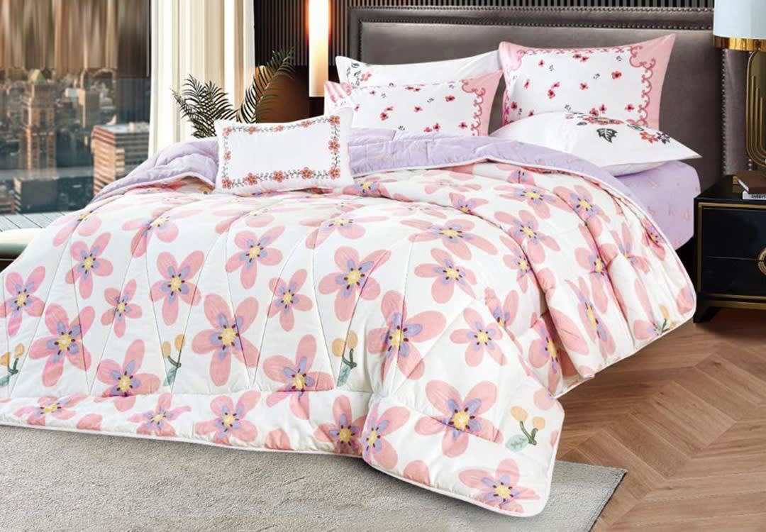 Ocean Cotton Comforter Set 7 PCS - King White & Pink