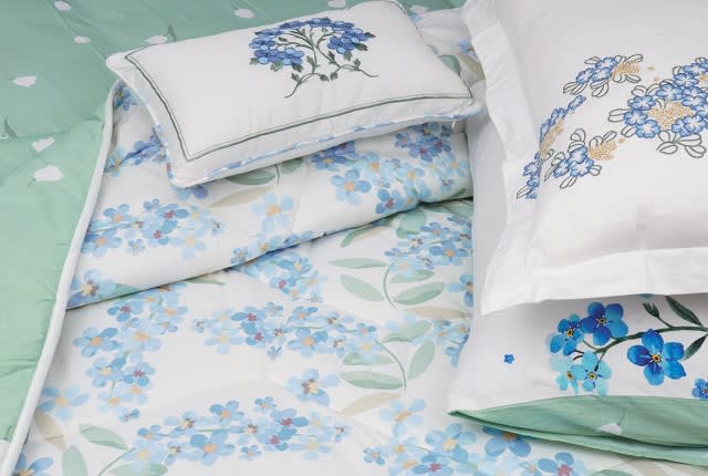 Ocean Cotton Comforter Set 7 PCS - King White & Blue & Turquoise