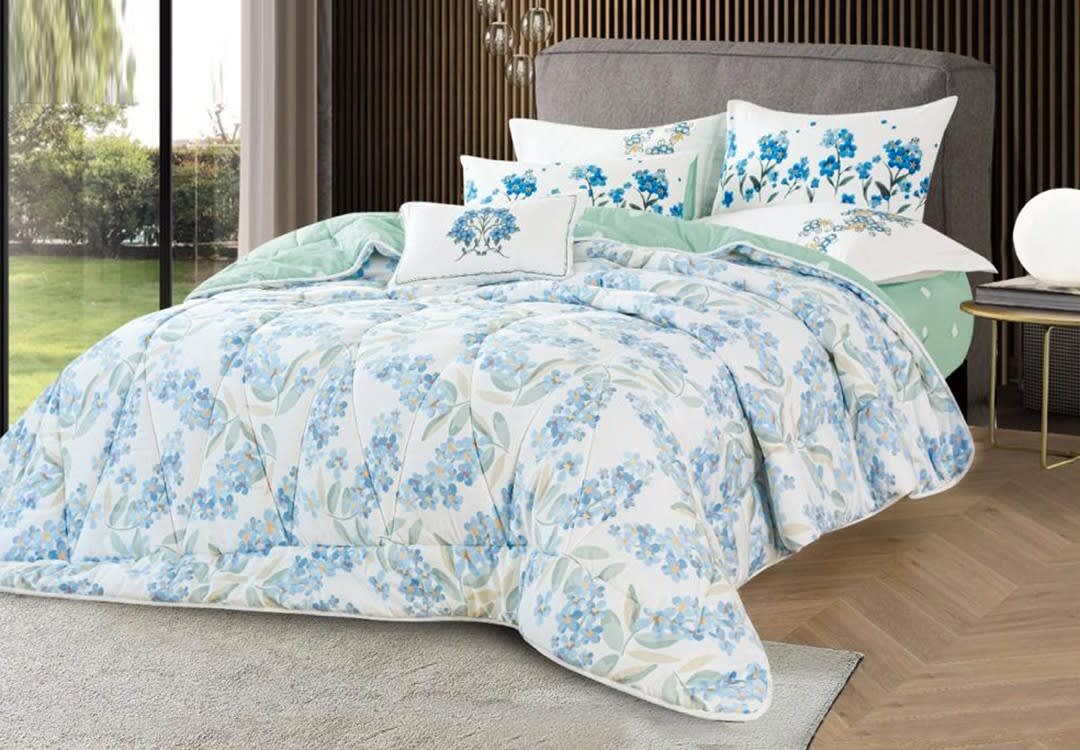 Ocean Cotton Comforter Set 7 PCS - King White & Blue & Turquoise