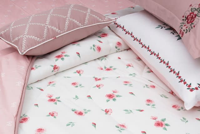 Ocean Cotton Comforter Set 4 PCS - Single White & Pink