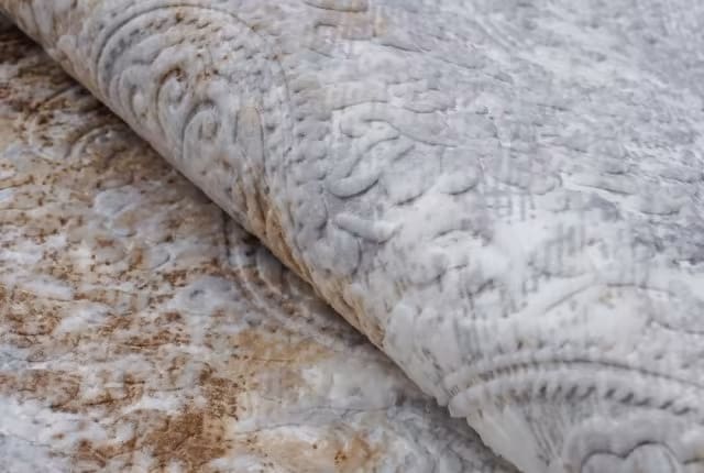 Armada Luxuary Velvet Carpet - ( 190 x 290 ) cm Grey & Off White & Browm