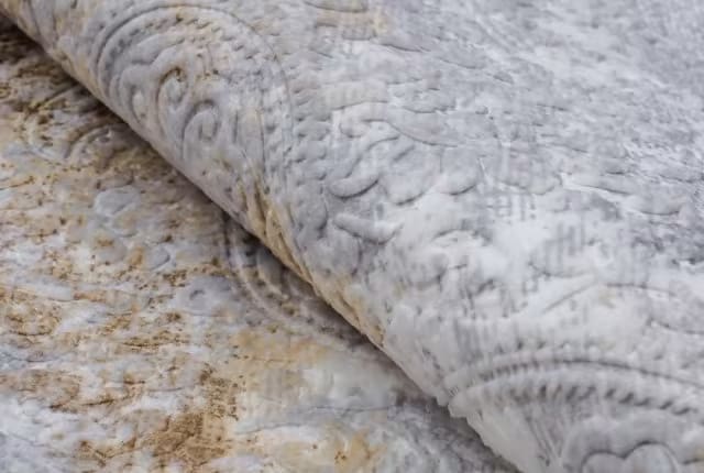 Armada Luxuary Velvet Passag Carpet - ( 150 x 80 ) cm Grey & Off White & Gold