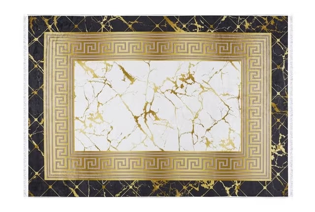 Armada Waterproof Carpet - ( 160 X 230 ) cm Black & Gold & Cream