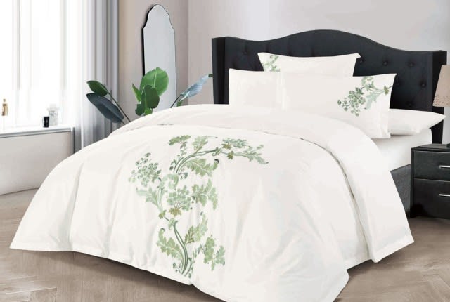 Crown Embroidered Cotton Quilt Cover Set Without Filling 6 PCS - King White