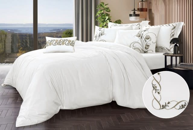 Quinn Cotton Quilt Cover Set Without Filling 7 PCS - King Off White