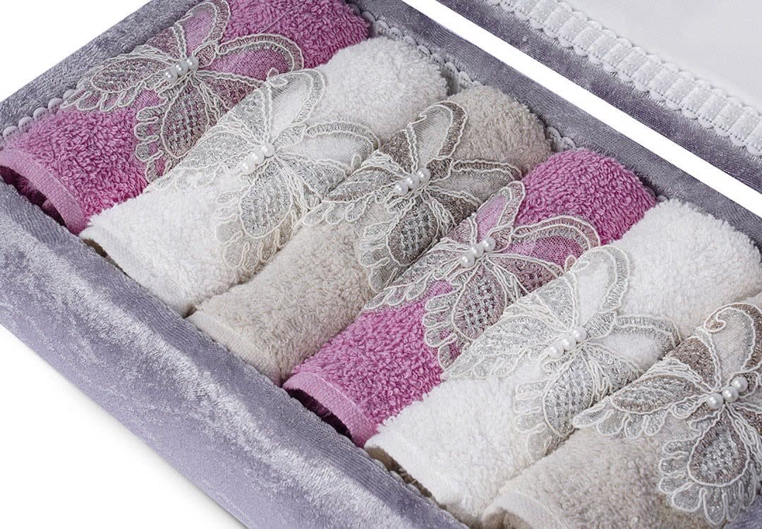 Turkish Cotton Towel Set 6 Pcs With Box - ( 50 X 30 ) cm 
