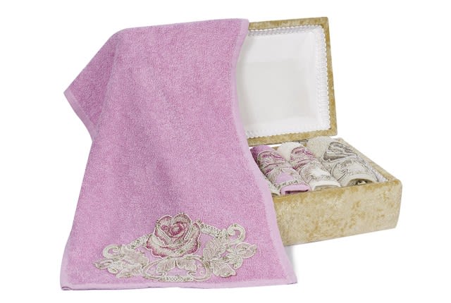 Turkish Cotton Towel Set 6 Pcs With Box - ( 50 X 30 ) cm