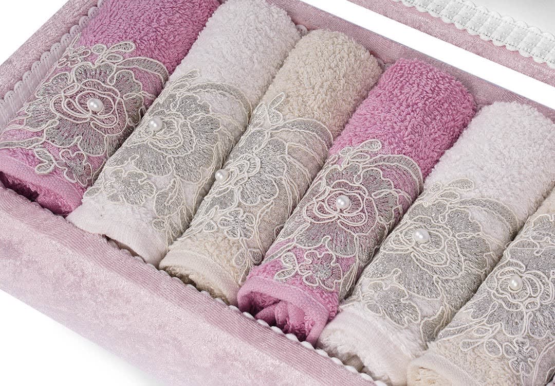 Turkish Cotton Towel Set 6 Pcs With Box - ( 50 X 30 ) cm 