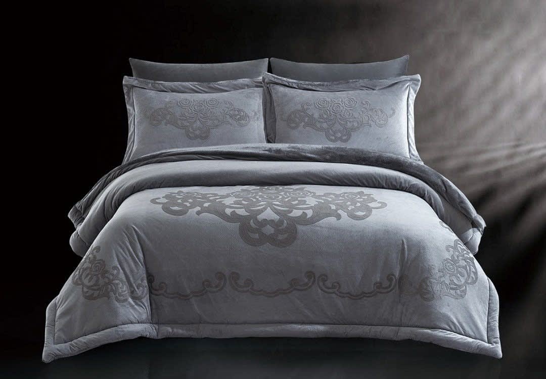 Josephine Velvet Comforter Set 6 PCS - King Grey