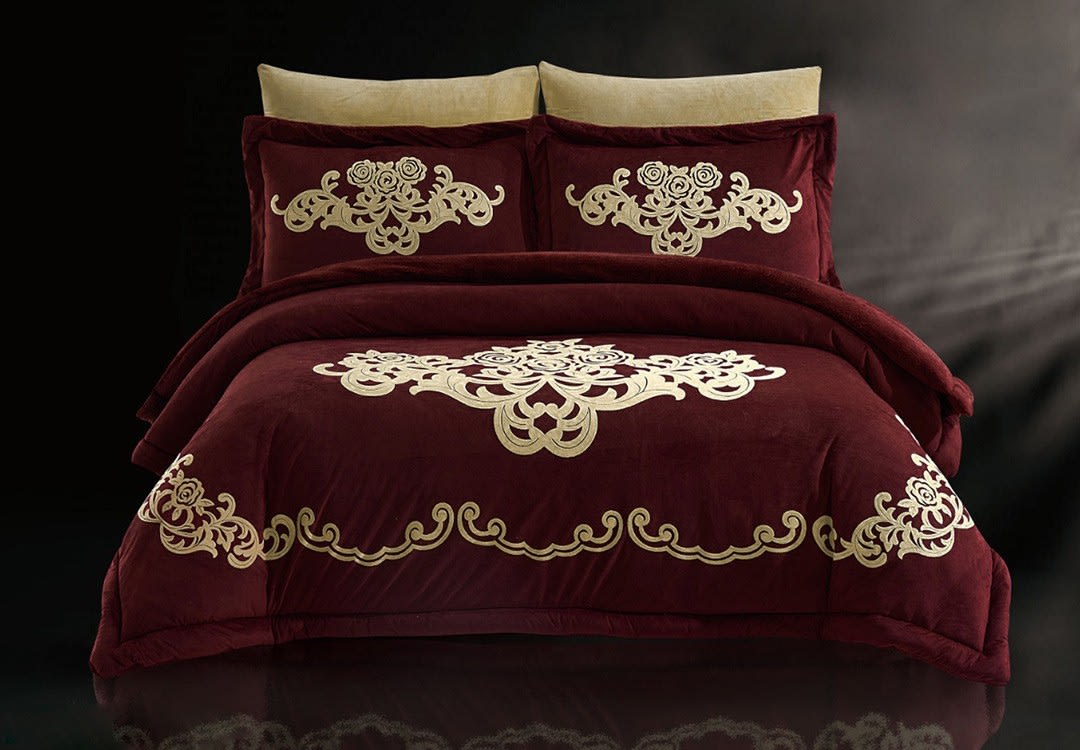 Josephine Velvet Comforter Set 6 PCS - King Burgundy