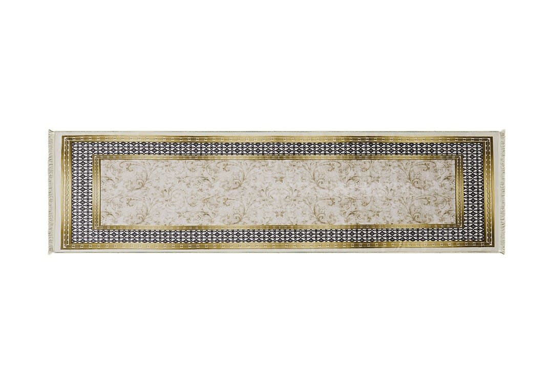 Turkish Bamboo Premium Passage Carpet - ( 300 X 80 ) cm Beige & Gold & Black