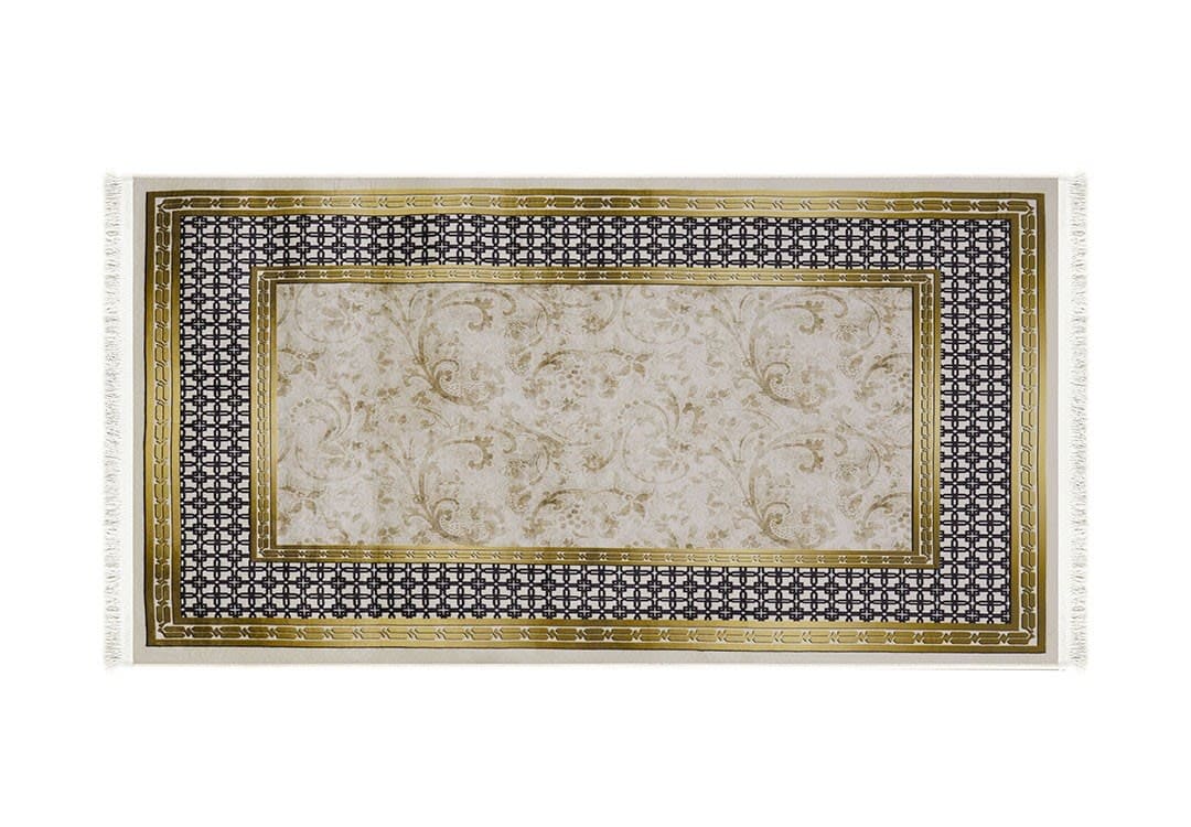Turkish Bamboo Premium Passage Carpet - ( 150 X 80 ) cm Beige & Gold & Black