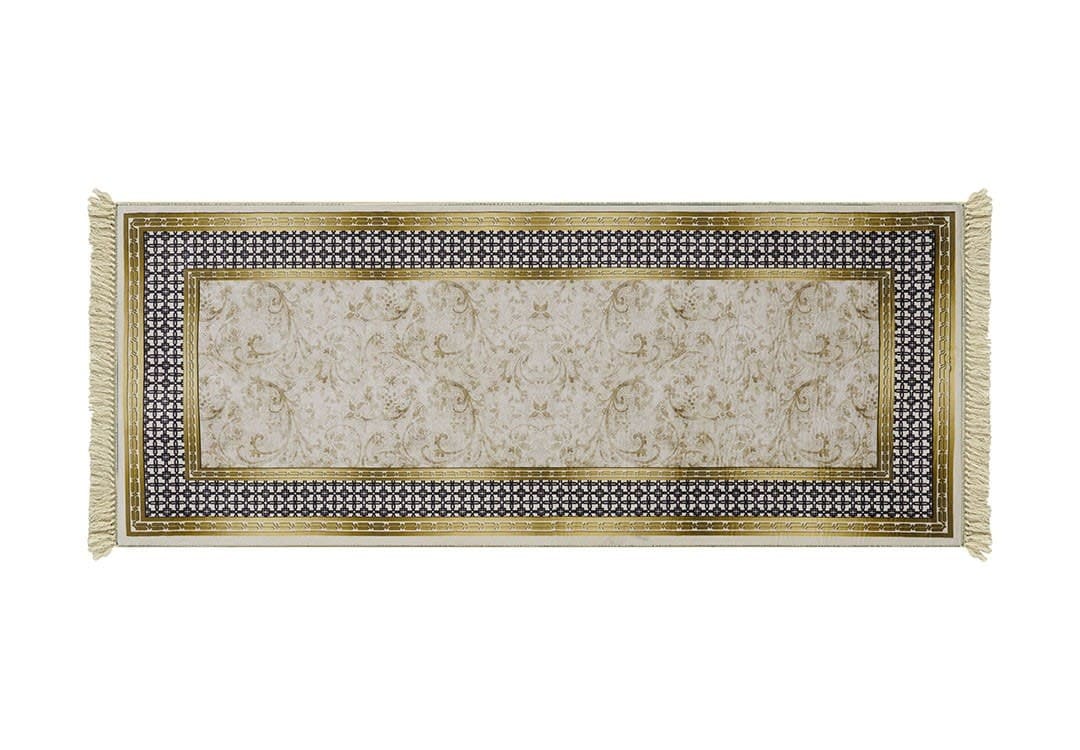 Turkish Bamboo Premium Passage Carpet - ( 200 X 80 ) cm Beige & Gold & Black