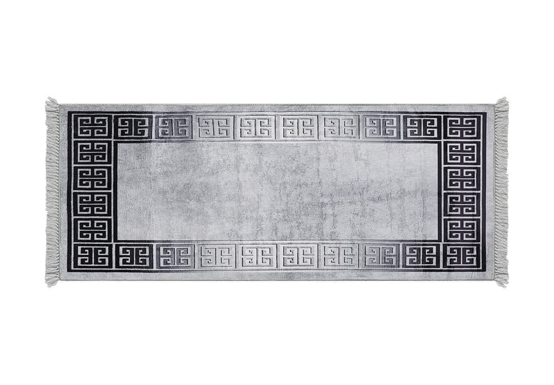 Turkish Bamboo Premium Passage Carpet - ( 200 X 80 ) cm Grey & Black
