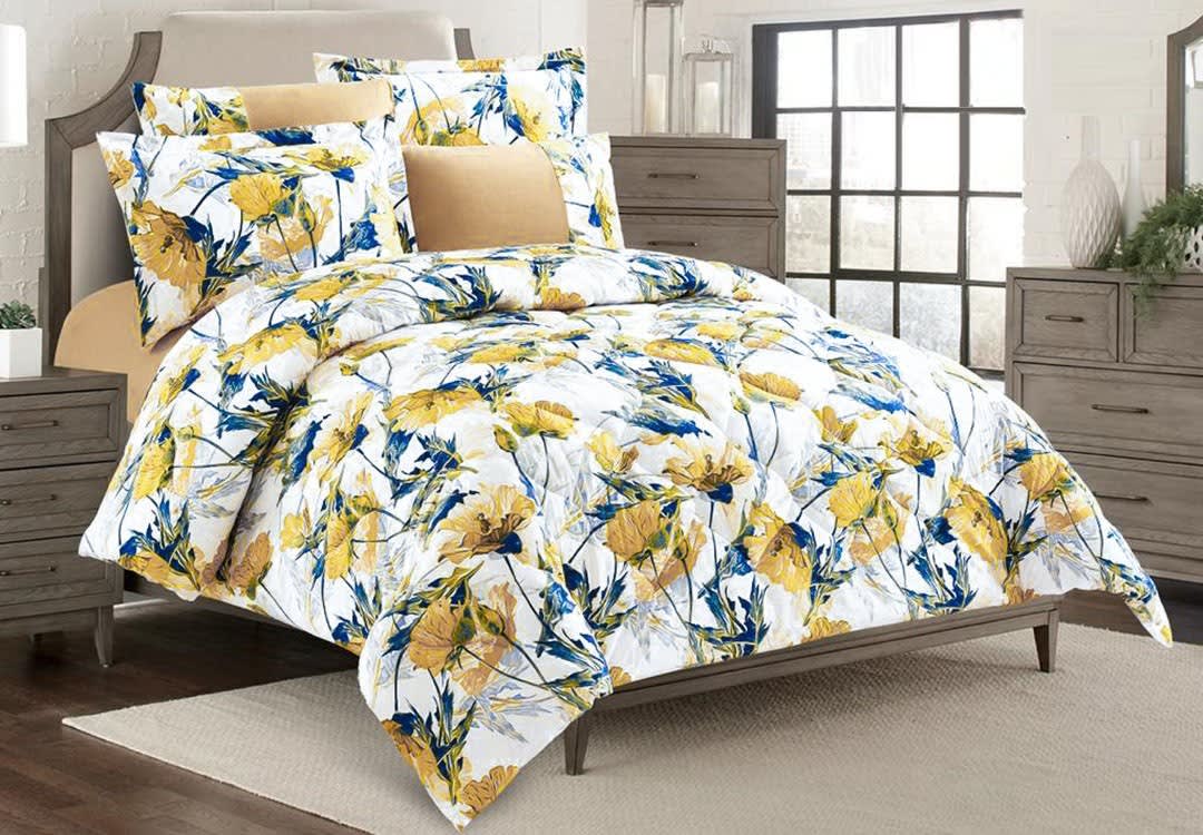Zamzam Home Comforter Set 4 PCs - Single White & Blue & Yellow