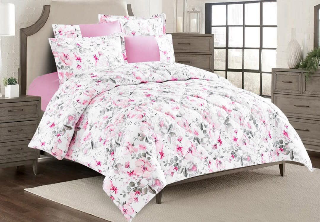 Zamzam Home Comforter Set 4 PCs - Single White & Pink