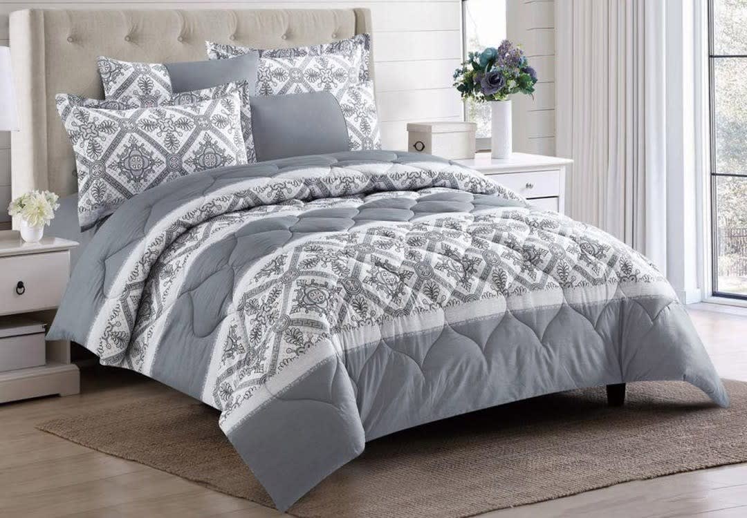 Zamzam Home Comforter Set 4 PCs - Single White & Grey