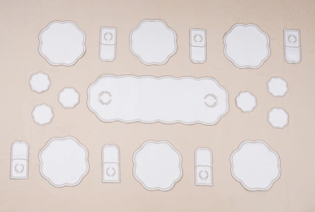 Turkish Armada leather Table Mat Set 19 PCS - Off White