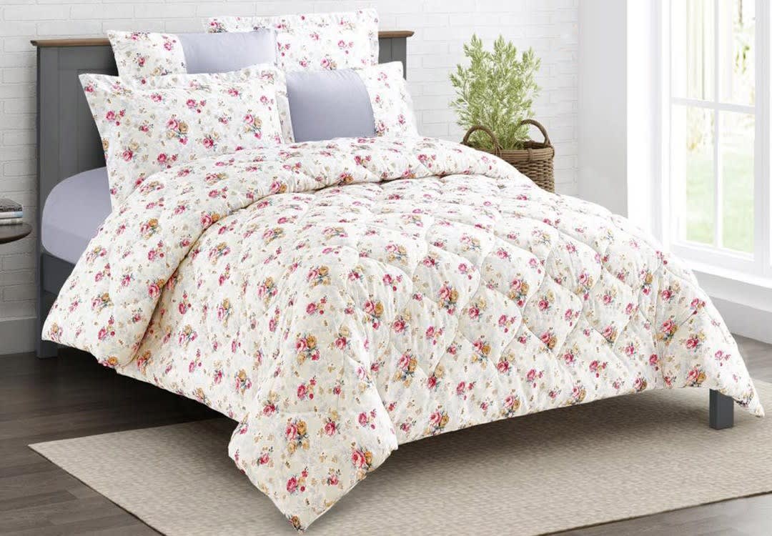 Zamzam Home Comforter Set 6 PCs - King Cream & Pink