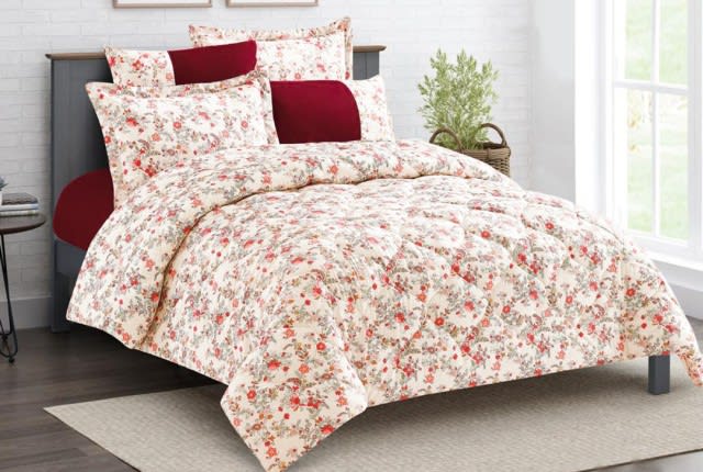 Zamzam Home Comforter Set 6 PCs - King Cream & Red
