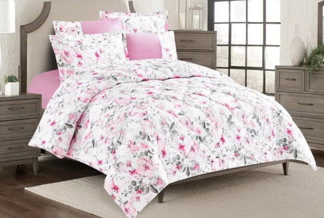 Zamzam Home Comforter Set 6 PCs - King White & Pink