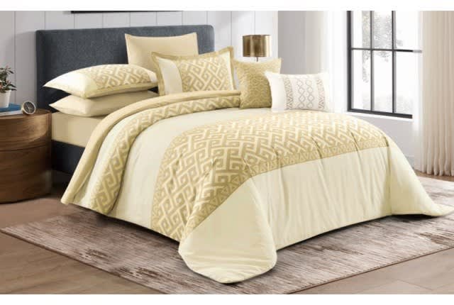 Valentini Comforter Set 8 PCS - King Cream & Beige