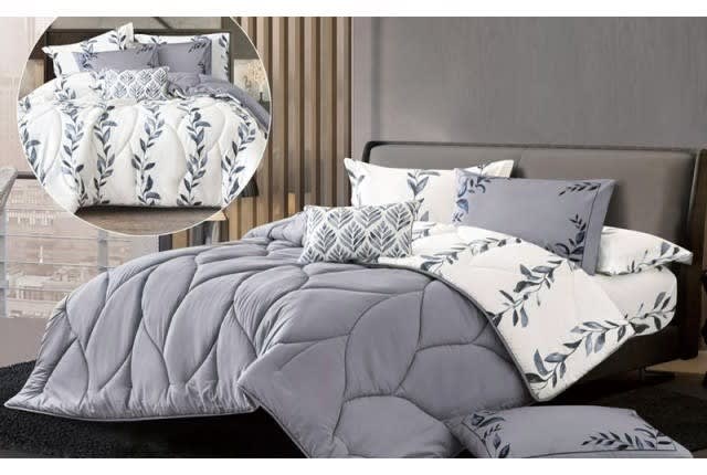Dalida Cotton Comforter Set 4 Pcs - Single White & Grey
