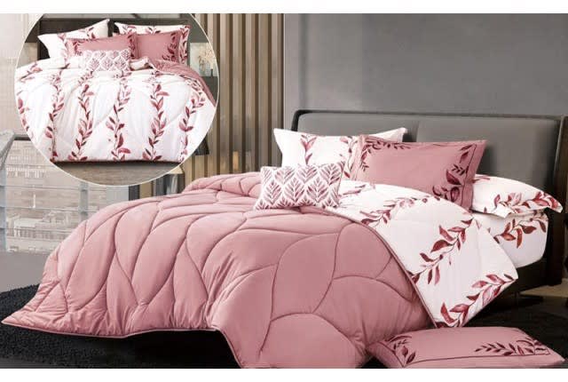Dalida Cotton Comforter Set 4 Pcs - Single Pink & White