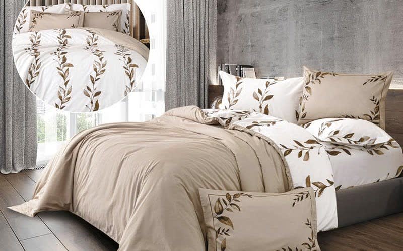 Dalida Cotton Quilt Cover Set Without Filling 6 PCS - Queen Beige & White