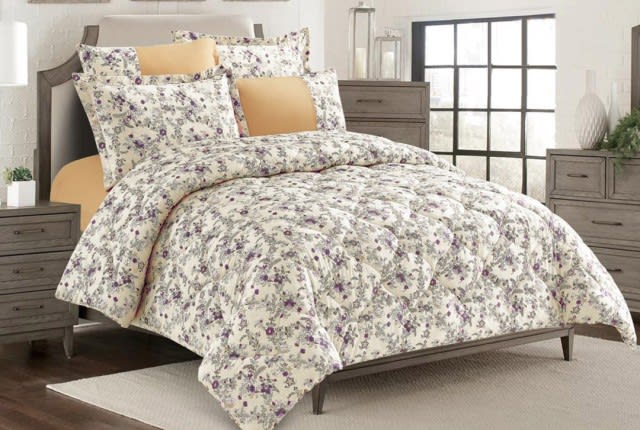 Zamzam Home Comforter Set 4 PCs - Single Cream & Purple