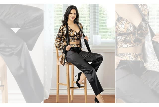 Nilay Turkish Women pajama Set 3 Pcs - Black & Gold