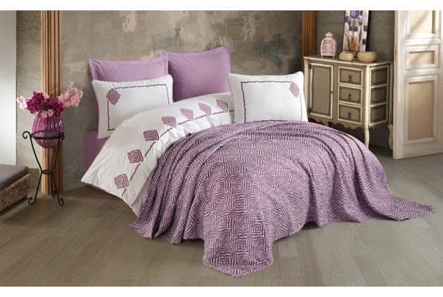 Hobby Quilt Cover & Bedspread Set 7 PCS - King White & Purple