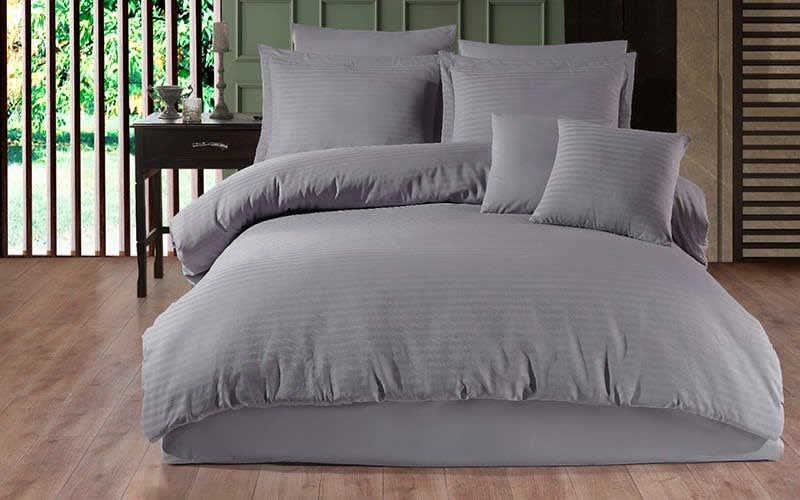 Hobby Cotton Stripe Quilt Cover Set Without Filling  6 PCs - King Grey