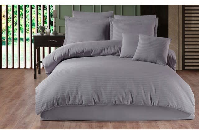 Hobby Cotton Stripe Quilt Cover Set Without Filling  6 PCs - King Grey