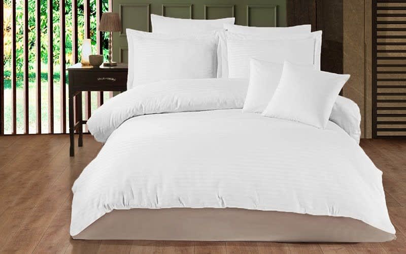 Hobby Cotton Stripe Comforter Set 6 PCS - King White