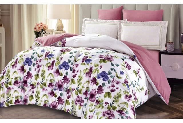 Odessa Quilt Cover Set Without Filling 6 PCS - King White & Pink