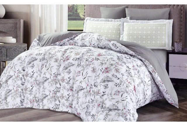 Odessa Quilt Cover Set Without Filling 4 PCS - Single White & Grey