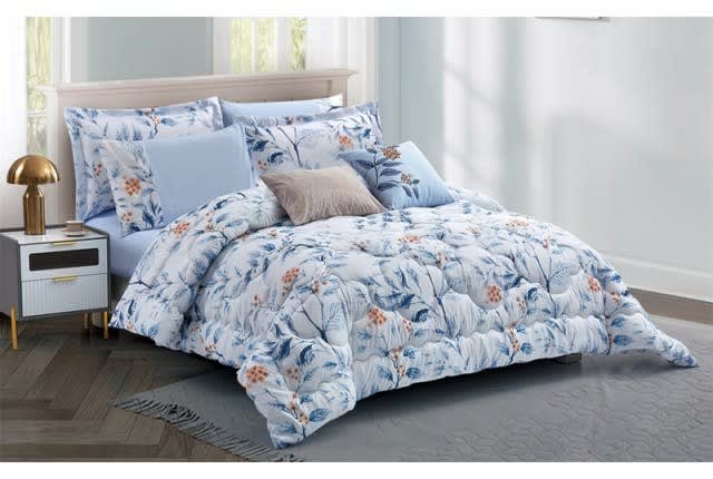 Valentini Comforter Set 8 PCS - King Off White & Blue