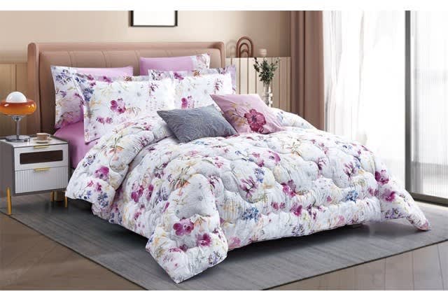 Valentini Comforter Set 8 PCS - King White & Purple