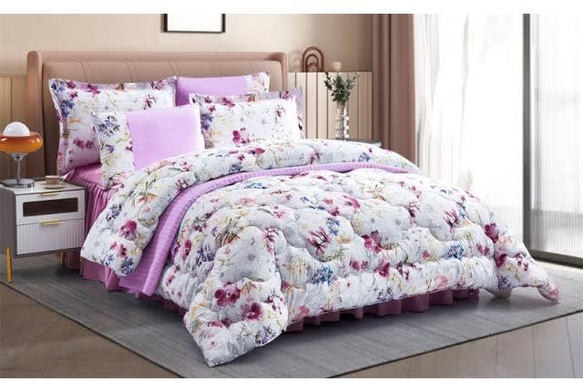 Valentini Comforter Set 7 PCS - King White & Purple