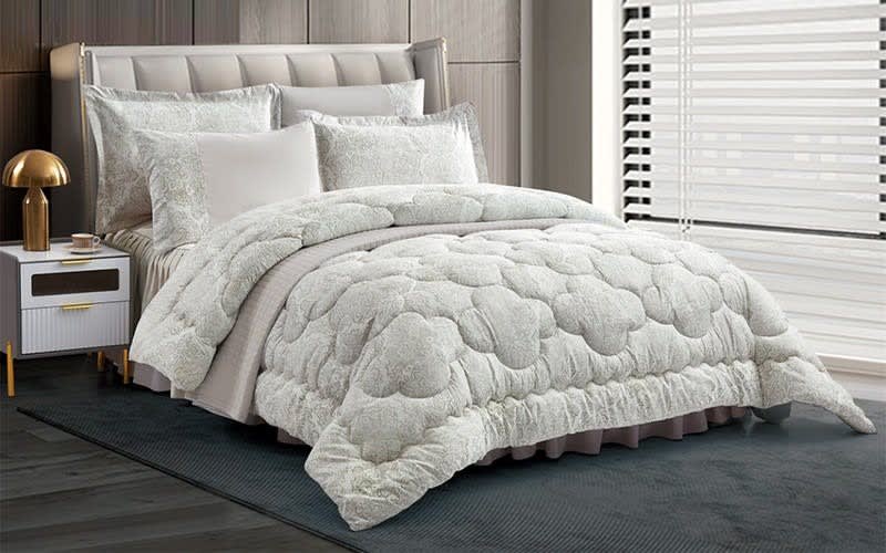 Valentini Comforter Set 7 PCS - King Off White & Grey