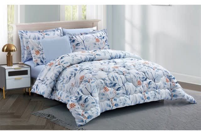 Valentini Comforter Set 6 PCS - King Off White & Blue